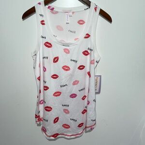 Joyspun Women's Multicolor Hacci Knit Kisses Lips Print Sleep Tank Top Size NWT